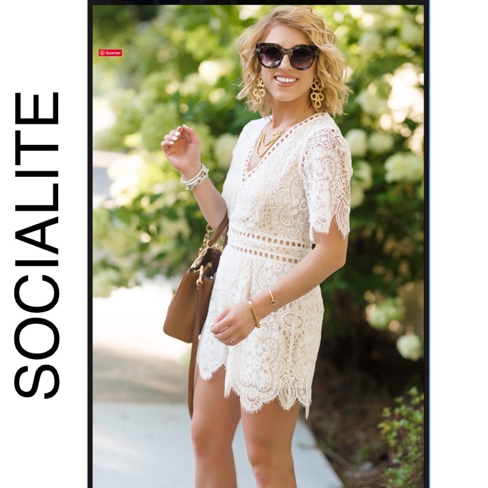 🆕SOCIALITE White Lace Romper, Color Ivory/Nude, SZ: XS NWT! NOW:$36. MRSP $85.